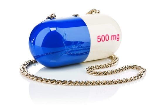 Christian Louboutins Pilule clutch is shaped like a pill