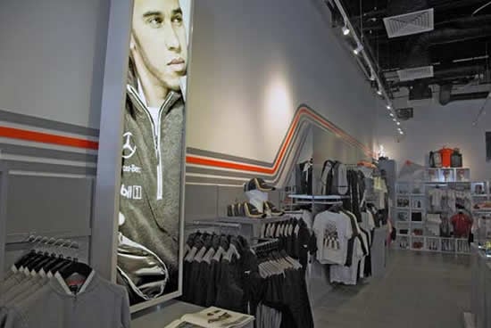 Aston Martin and Mclaren merchandise retail at Inside Track store in London Aston Martin and Mclaren merchandise retail at Inside Track store in London