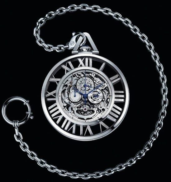 Cartier Grand Complication Skeleton pocket watch shines in white gold