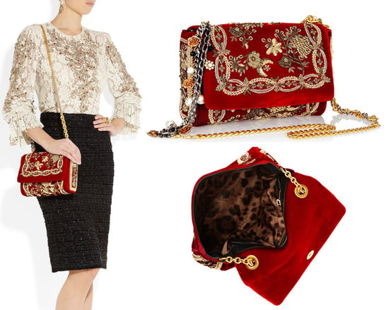 Dolce & Gabbana Miss Charles ruby red velvet shoulder bag