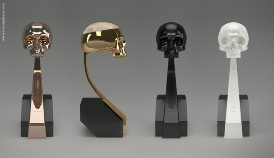 Gold plated skulls studded with gemstones bling up the gothic themed decor Gold plated skulls studded with gemstones bling up the gothic themed decor