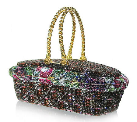 RENDEZ VOUS: Crystal studded miniature picnic basket bag by Judith Leiber