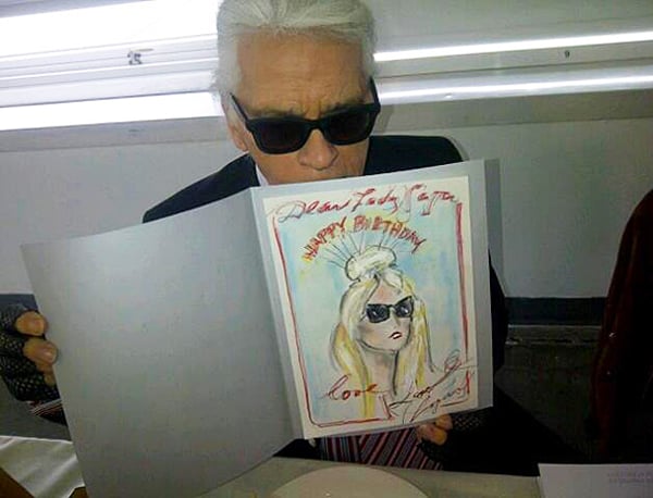Karl Lagerfeld designs a hand-made birthday card for Lady Gaga