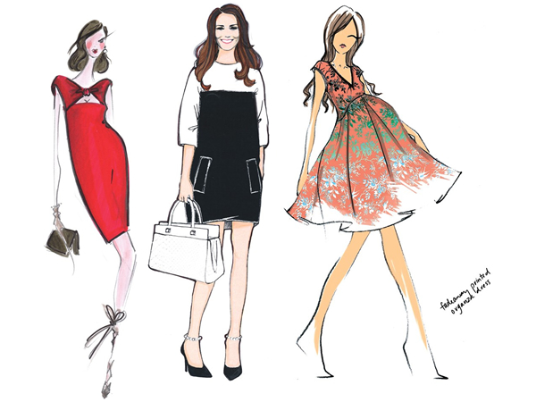 Karl Lagerfeld, Chloe and Vera Wang sketch designer maternity outfits for Kate Middleton