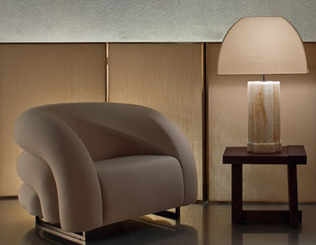 The Luxury Bach cocktail Cabinet and Baloon Lounge Chair By Armani Casa